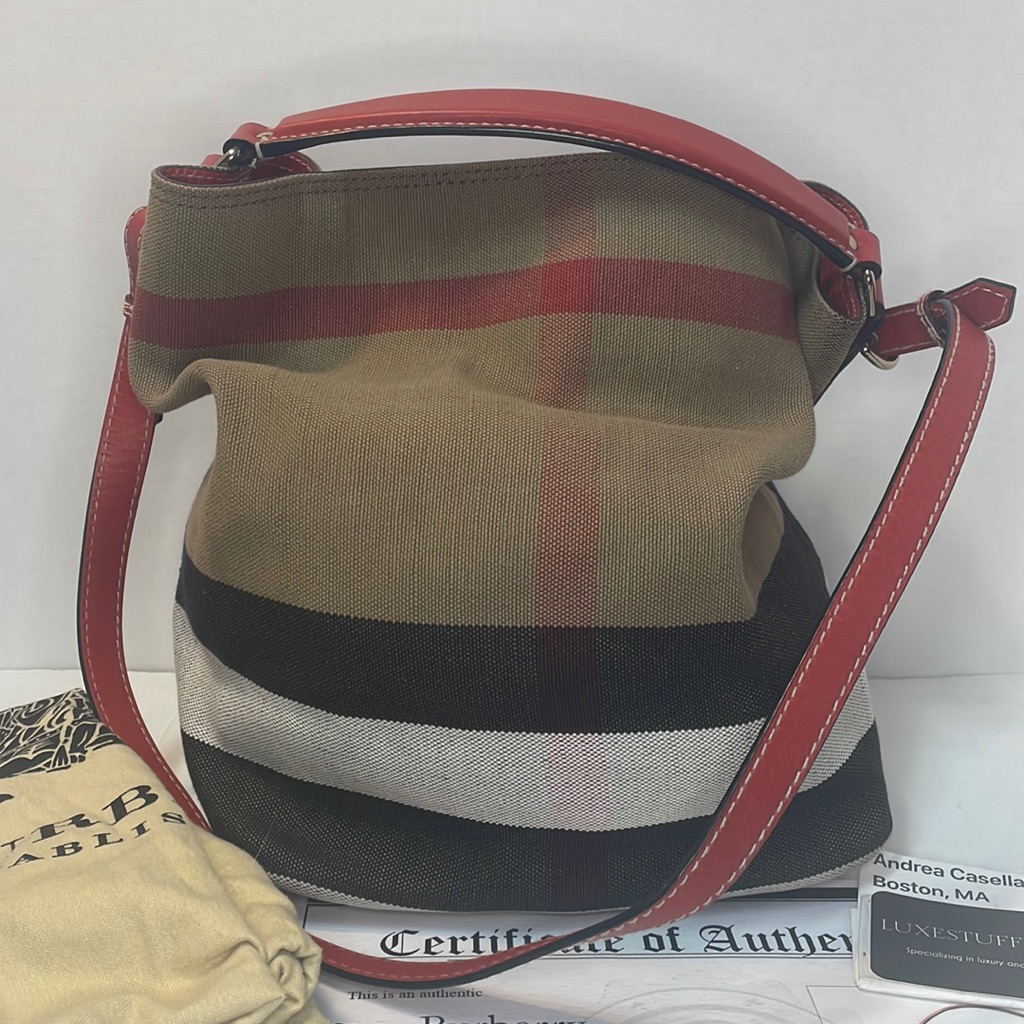 Authentic Burberry, Ashby, Cotton Tote With Interior Pouch, Dust Cover, And Coa